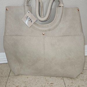 Ulta Handbag Stone NWT Gray Beige Large Tote Shoulder Bag Purse Snap Closure NEW